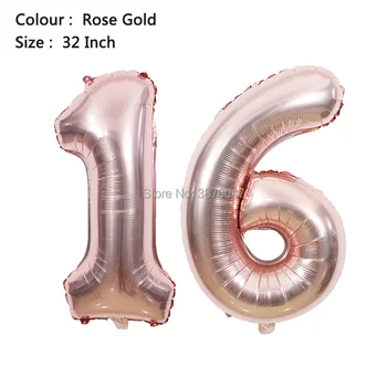 Saldie 16 dzimšanas dienu baneri 16. dzimšanas dienas svinības rotājumi sweet 16 iespiesti balonu skaits 16 ballon komplekti meitene dzimšanas dienu bumbiņas