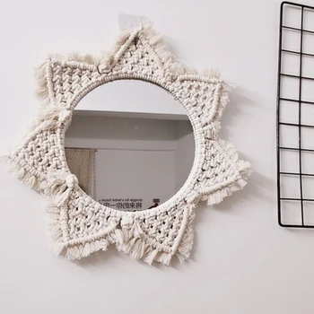 Macrame Spogulis Roku Darbs Gobelēns Aplauzums Spogulis Apgaismota Kompakts Mājas Guļamistaba Dekoratīvie Spoguļi Mājas Dekoru