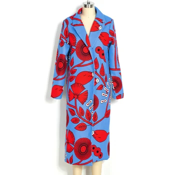 2020. gada Pavasara Sieviešu Mētelis Ilgi Iespiests Ziedu Dāmas Jaka Modes Krāsu Saskaņošanas Elegants Vintage Gadījuma Plus Lieluma Ilgi Jaka