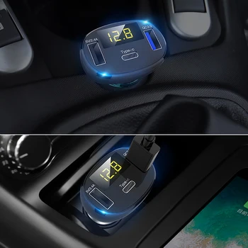 QC3.0 Auto Lādētāju piepīpētāja Smart Dual Usb Ligzdas Tips-C Mobilā Tālruņa Ātrās Uzlādes LED Displejs, Auto Elektriskās Piederumi