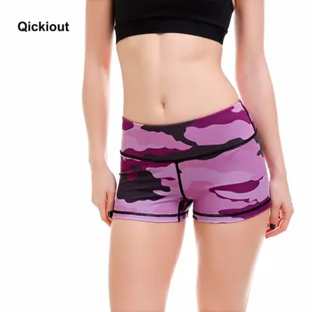 Qickitout Bikses Augstas Kvalitātes Sieviešu Sexy Violeta Maskēties Gadījuma Gadījuma Šorti ar Augstu Vidukļa Vasaras Dāmas Plus Lieluma Šorti