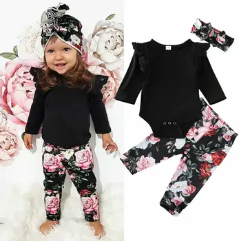 Emmababy Baby Girl Apģērbu Ilgi Sleevet Romper Topi, Bikses Galvu Apģērbs 3PCS