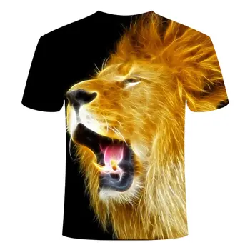 Jaunu 3D vīriešu un sieviešu vasaras T-krekls, karalis un lauva 3D T-kreklu apdruka, digitālā drukāšana, dizains, īsām piedurknēm Krekls populārs