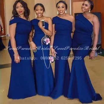 Ir 2021. Sirēna Viena Pleca, Līgavas Kleitas Royal Blue Āfrikas Sieviešu Garo Kāzu Kleitu, Tērpu De Saviesīgs Vakars De Mariage