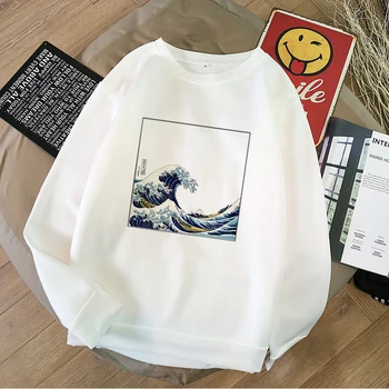 Sporta krekls jaunas ziemas sieviešu modes Japāņu jūra drukāšanas Harajuku liela izmēra zaudēt gadījuma modes O-veida kakla sieviešu krekls