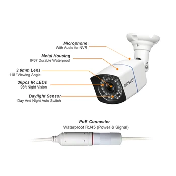DIDSeth PoE IP Kamera 5MP HD Āra Ūdensizturīgu IP66 Nakts Redzamības Drošības Video Novērošanas Bullet Metāla Kameras ONVIF