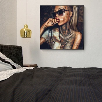 Sienas Mākslas Audekls Iespiešana Krāsošana Foršs Tetovējums Hip Hop Meitene Plakāts uz Sienas Modes Attēlu, viesistaba, Mājas Dekoru