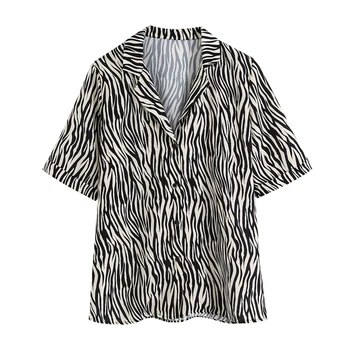 2020. Gada Vasaras Vintage Zebra Drukāt 2 Gab. Komplekts Sievietēm Ar Īsām Piedurknēm Krekls Topi+Rāvējslēdzēju, Bikses, Uzvalks Gadījuma Brīvs Bikses Sieviešu Blūze