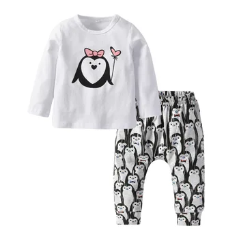 2gab Jaundzimušais Zīdainis, Mazulis Meiteņu Drēbes Tērpiem Karikatūra Pingvīns Modelis ar garām piedurknēm T-krekls Gadījuma Bikses un Zīdaiņu Apģērbu Komplekts
