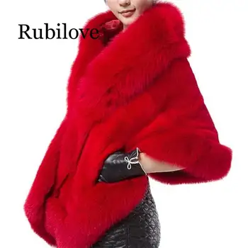 Rubilove 2019 Jaunā Sieviešu Modes Ziemas Mākslīgo Matu Mētelis, Mīksta Ilgi Delikāts Cape Šalle