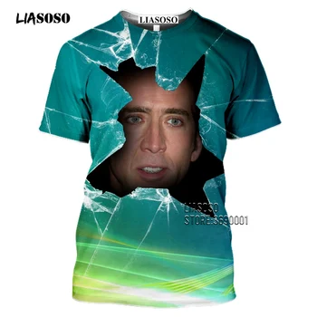 LIASOSO 3D Drukas Smieklīgi Aktieris Nicolas Cage Vīriešu T-krekls Pilnu Daudz Seju Iespiests T krekls Sievietes Ikdienas Vasaras Krekls ar Īsām Piedurknēm