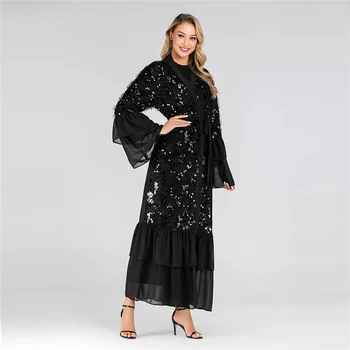 Sequin Atvērt Abaya Kimono, Dubaija Musulmaņu Kleita Abayas Sieviešu Kleita, Hijab Islāmu Marokas Kaftan Turku Islāma Apģērba Caftan