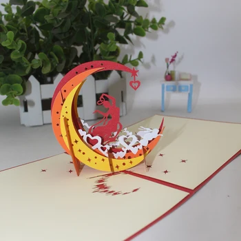 3D Roku Ķīniešu Dievietes Chang ir Lidot Uz Mēnesi Papīra Apsveikuma Kartītes Mid-Autumn Festival Aizjūras Ķīniešu Drauga Dāvanu