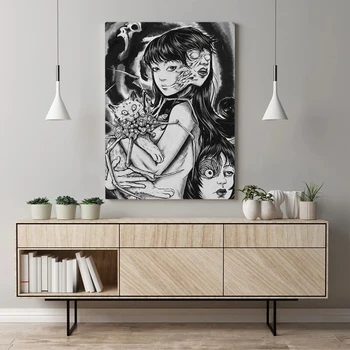 Mājas Dekori Plakātu Sienas Mākslas Audekls Izdrukas, Gleznu Uzumaki Junji Ito Fanart Anime Girl Bildes Dzīvojamā Istaba Moduļu Sistēmu