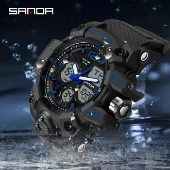 SANDA modes āra sporta skatīties vīriešu multi-funkciju, skatīties, modinātājs Chrono 5Bar ūdensizturīgs digitālā skatīties reloj hombre