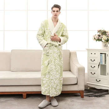 Ziemas Siltā Mīļākais Sleepwear Sievietēm, Vīriešiem Garās Ziedu Mantija, Biezs Flaneļa Peldmētelis Kimono Gadījuma Nightdress Mīksto Naktskrekls Sleepwear