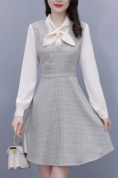 COIGARSAM franču Stilā Pleds Sievietes kleitu Jaunā Pavasara Vintage Raibs Kleitas 9013