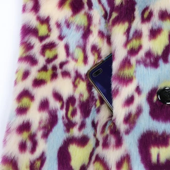 Nerazzurri Ziemas leopards ilgi krāsains mākslīgās kažokādas uzrakt mētelis sievietēm 2020. gadam, Krāsains, silts, pūkains mētelis Plus lieluma modes 5xl 6xl