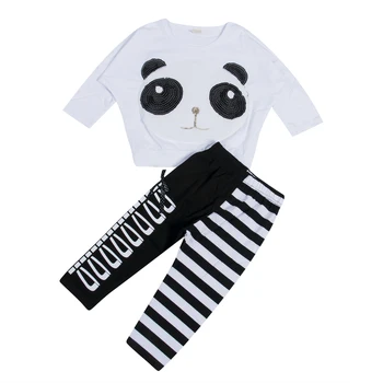 Toddler Bērniem Bērniem Bērnu Meitenes 2gab Panda garām Piedurknēm T-krekls +Svītrains Loku Stulpiņi Apģērbs, Apģērbu Komplekts