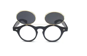 VWKTUUN Steampunk Saulesbrilles Sievietēm, Vīriešiem Retro Brilles Kārtā Punktus Flip Up Brilles Šuves punk Vintage Klipu par Oculos de sol
