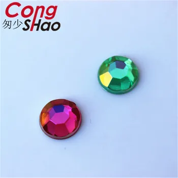 Cong Shao 200pcs 10mm AB Krāsains flatback akmeņi un kristāli, Akrila Kārta Rhinestone aplikācijas DIY kostīmu Apdare YB656