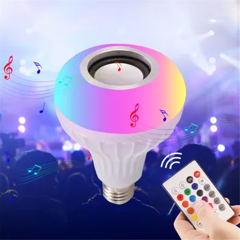 Krāsains Mūzikas Spuldzes E27 Bezvadu Bluetooth Skaļruni, 12W RGB LED Lampas, Gudra Gaisma, Mūzikas Atskaņotājs Audio ar Tālvadības pulti