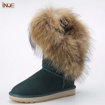INOE jaunu modes stilu īstu dabas fox kažokādas pušķi aitādas kažokādas apdari ziemas apavi sievietēm, sniega zābaki, gumijas zole