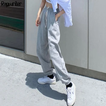 Rapwriter Vasaras Gadījuma Aukliņu Augstās Jostasvietas Bikses Pelēkā Streetwear Joggers Sieviešu korejiešu Stilā Treniņbikses Kapri Bikses Apakšā