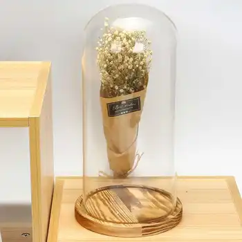 Stikla Globuss Displejs Dome Segtu Cloche Bell Jar Nemirstīgs Ziedu Rožu Saglabāšanu Vāze Bāze Koka Mājas Apdare
