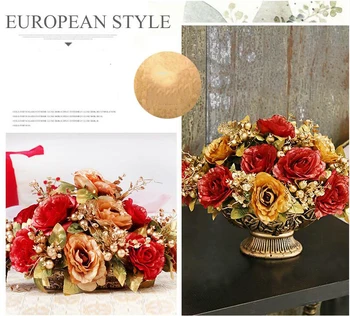 Eiropas Luksusa Vāze+Mākslīgo Ziedu Rotājumu Komplekts Desktop Sveķu Amatniecības Apdare Rozes Podos Ziedu Kārtošanas Mākslas Figūriņas