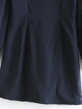 Toppies Ir 2021. Gadījuma Laternu Piedurknēm Mini Kleita Vintage Tumši Zila Slim Kleita Sieviešu Slim Blūzes O-Veida Kakla Tīrtoņa Krāsu