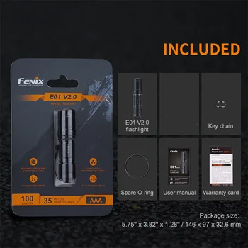 FENIX E01 V2.0 Flshlight 3 Režīmu 100 Lūmeniem ar 1* AAA Baterijas