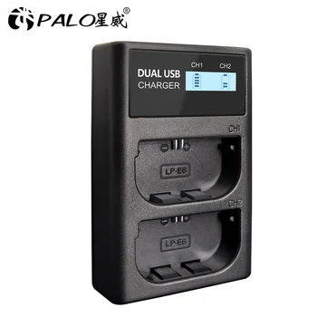 PALO dual slot LP-E6 LPE6 akumulatora lādētājs LCD smart usb lādētājs Canon LP E6 kameru baterijas
