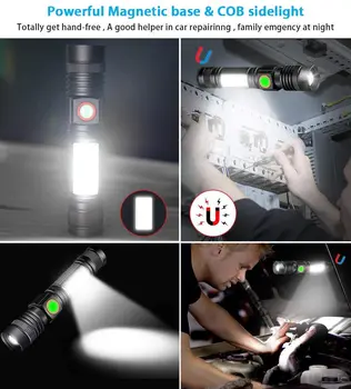 Super spilgti LED uzlādējams led lukturīti lāpu T6+COB ar klipu, lai avārijas gadījumā, kā power bank 2pack Magnētisko lukturīti