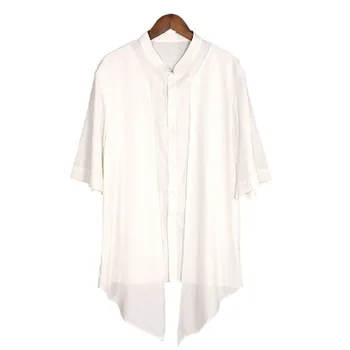 Vīriešu pavasara vasaras kokvilnas & lina garš krekls viltus divas gabals streetwear blūze cilvēks baltā melnā vintage krekli