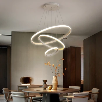 Gredzeni Modernu LED Lustras, Lai Dzīvojamā Istabā Karājas Gaismas Armatūra Tālvadības Lampas Restorāns Art Deco Spīdumu