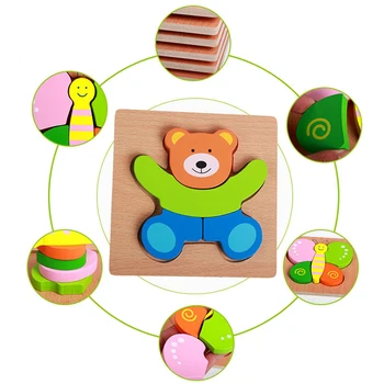 Montessori Rotaļlietas Izglītojošas Koka Rotaļlietas Bērniem Agrīnās Mācīšanās 3D Multiplikācijas filmu Dzīvnieku Intelekts Puzles