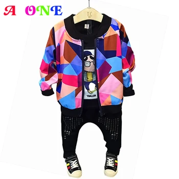 Pavasara Rudens zēnu komplekts drēbes, Bērnu jaka + bikses 2 gab bērniem tracksuit bērniem set baby uzvalks krāsains ģeometriskā totem kniežu