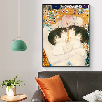 Mātes Mīlestība Dvīņi Bērnu Kanvas Glezna Gustava Klimta Reprodukcijas Sienas Mākslas Audekls Izdrukas, Plakāti Attēlu Dzīvojamā Istaba Dekori