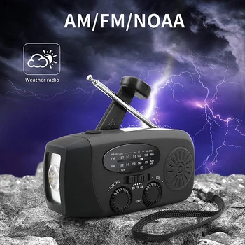 Avārijas Saules Rokas Kloķa Radio Portable Self Powered AM/FM/NOAA Laikapstākļu Radio LED Lukturīti Mobilo Telefonu Lādētājs
