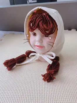 2gab/Set IN Baby Girl Parūkas Princese Cepure Adīta Silta Cepurīte Ar Bizītes Bērnu Modes Pītā Cepure Galvu Un Cepuri Komplekts Dāvana