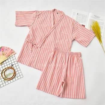 Japāņu Stila Yukata Pieaugušo Pāris Apģērba Sieviete Kimono Kokvilnas Īsā V-veida kakla Cilvēks Jinbei Pidžamu Sleepwear Samurai Kostīms