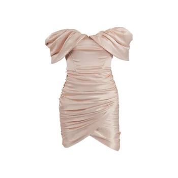 Kundze apģērbu OVRCOS 2020. gada Rudenī Jaunā Caurule Top Kroku Kleita tīrtoņa krāsu seksīga kleita