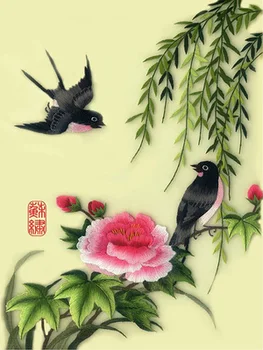 DIY Mulberry Zīds Suzhou Izšūšanas Komplekti Izdrukāt Modeļus, Rokdarbi Komplekti, Putni, Zivis,un Ziedi