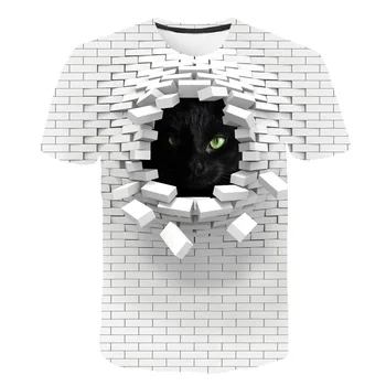 Jaunu Bērnu T-krekli, 1-14Years Meiteņu Topi Suns Tees Zēni Tshirts Modes Sienu konstrukcijas Zēni Black 3D Cat T Krekli 8 Dizainu