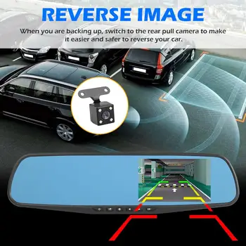 Q103B Atpakaļskata Spoguļi Automašīnas DVR Kamera 4.3 collu IPS Ekrāns 1080P Dual Len Dashcam Digitālo Video Ierakstītāju Spogulis Videokamera Dash Cam