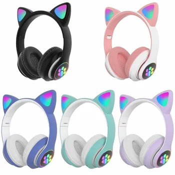 Jaunā RGB Kaķu Ausu Austiņas Bluetooth 5.0 Bass Trokšņa Slāpēšanas Pieaugušajiem, Bērniem, Meitene Austiņas Atbalsta TF Karti Kasko Mic Mūzikas Dāvanu