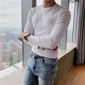 Jaunu Ierašanos Pavasarī garām Piedurknēm T-Krekls Vīriešu Apģērbu, Ir 2021. Vienkārši Slim Fit Modes O-veida Kakla Izstiepts Gadījuma t-veida Homme Plus Izmērs 4XL
