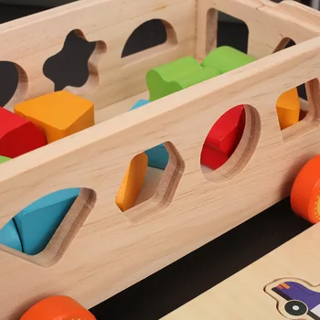 Koka Kaste Celtniecības Bloki Multi-Funkcionālo Ģeometriskas Formas Matching Intelektuālā Auto Lodziņā Pirmsskolas Izglītības Rotaļlietas, dāvanas