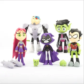 7 gabali/set Titans sērijā rotaļu Zvēru zēns Cyborg Starfire Raven lelle dāvanu bērniem Kūka apdare Bērnu Dienas dāvanu modelis